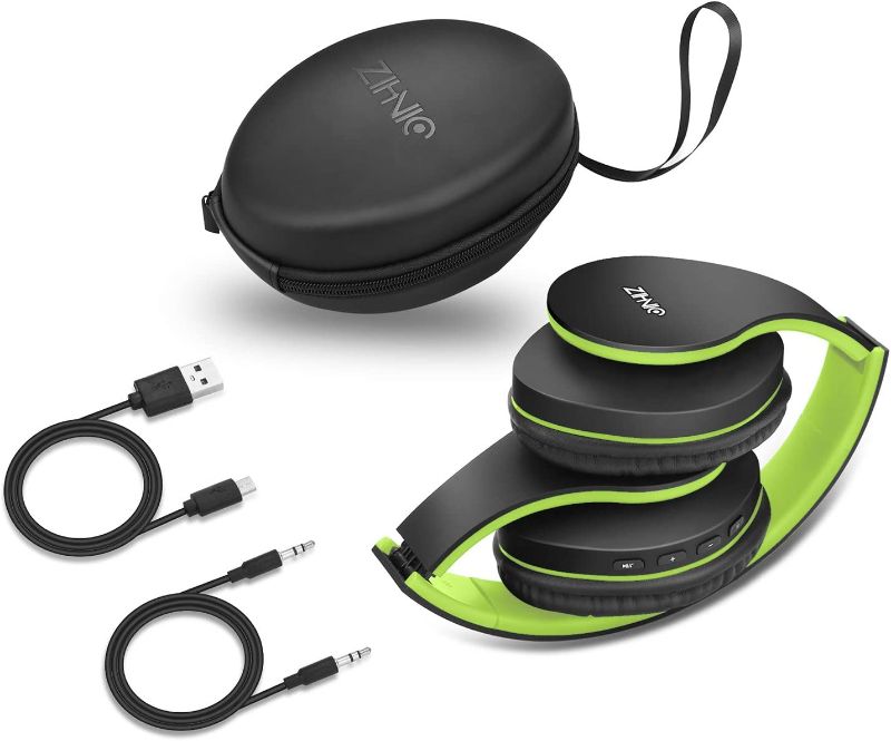 Photo 2 of Bluetooth Headphones Over-Ear, Zihnic Foldable Wireless and Wired Stereo Headset Micro SD/TF, FM for Cell Phone,PC,Soft (Black/Green)