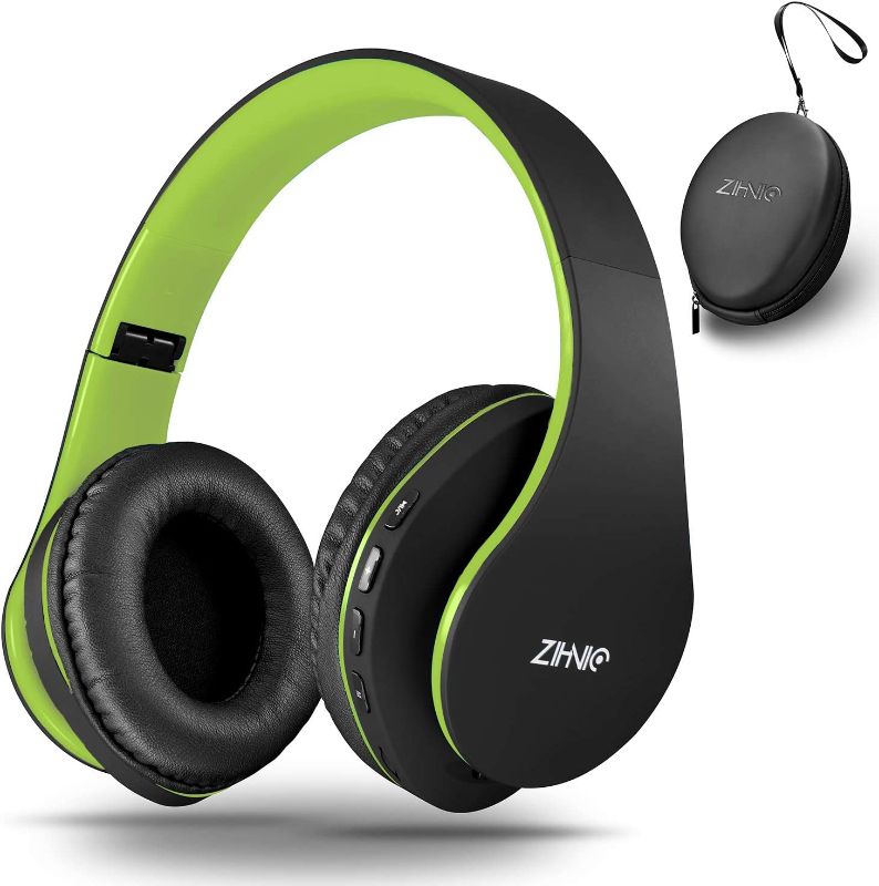 Photo 1 of Bluetooth Headphones Over-Ear, Zihnic Foldable Wireless and Wired Stereo Headset Micro SD/TF, FM for Cell Phone,PC,Soft (Black/Green)