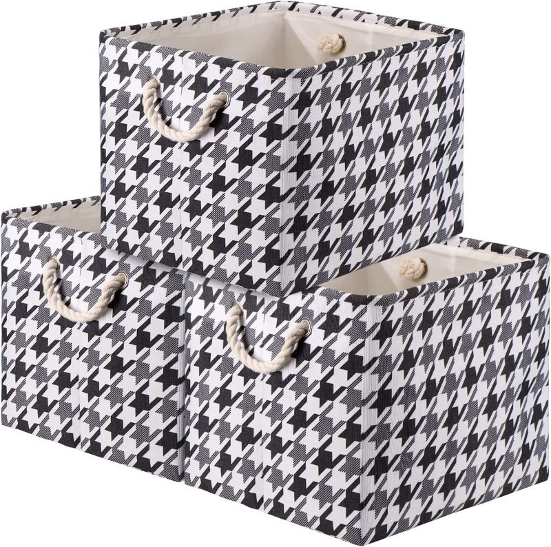 Photo 1 of 3-Pack Storage Baskets for Organizing, Fabric Storage Bins with Handles, Foldable Rectangle Organizer