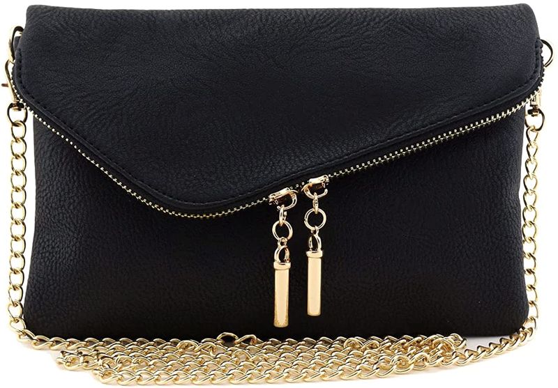 Photo 1 of Envelope Wristlet Clutch Crossbody Bag with Chain Strap [Black with White Stripes]
