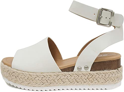Photo 1 of [Size 9] Soda Women's Topic Open Toe Buckle Ankle Strap Espadrille Synthetic sandals