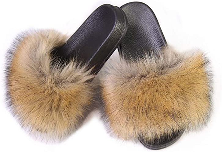 Photo 1 of [Size 11] Women's Vegan Faux Fur Slippers Fuzzy Slides Fluffy Sandals Open Toe Indoor Outdoor