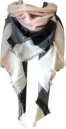 Photo 1 of Wander Agio Womens Warm Long Shawl Winter Wraps- Plaid Grey Pink