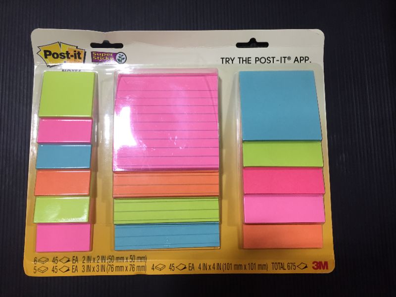 Photo 3 of Post-it Super Sticky Notes, Assorted Sizes, Supernova Neons, Lined, 15 Pads