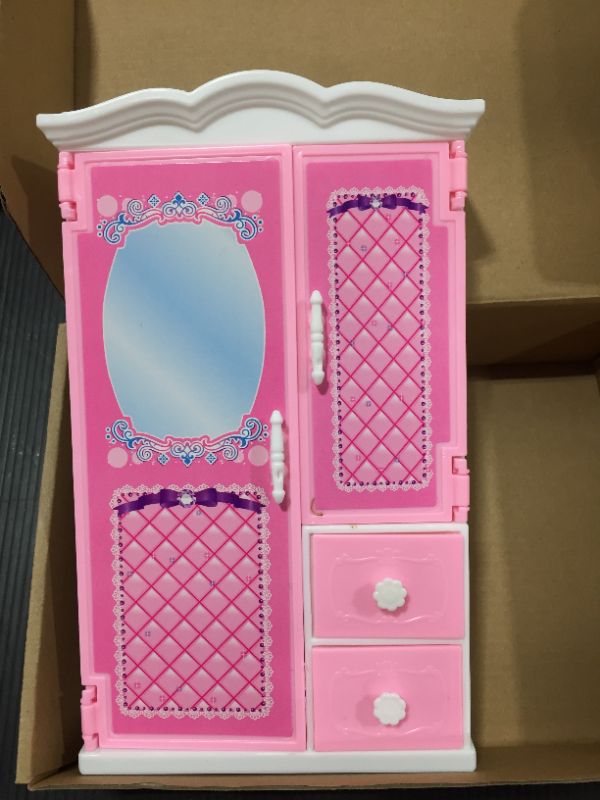 Photo 4 of 9 Inch Doll Closet Furniture Gift Pink and White Armoire Closet with Bow Knot