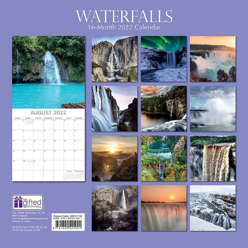 Photo 2 of 2022 Square Wall Calendar - Waterfalls, 12 x 12 Inch Monthly View, 16-Month, Natural World Theme, Includes 180 Reminder Stickers