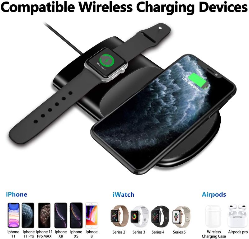 Photo 2 of Wireless Charging Stand for iPhone 12/12 Pro/12 Pro Max/12 mini/11/11 Pro/SE/X/XR/iWatch SE/6/5/4/3/2/Airpods 1/2/Pro