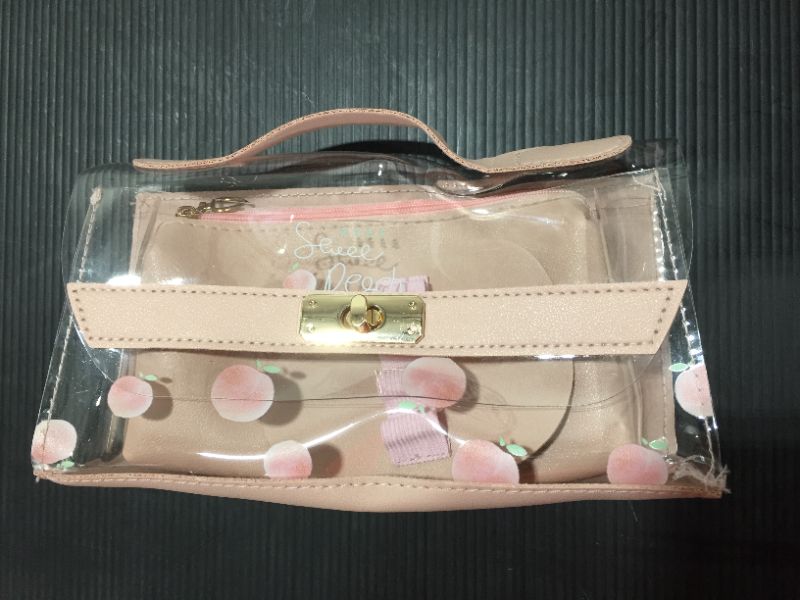 Photo 4 of LuckJi Peach Clear Cosmetic Bag, 3 Pcs Waterproof PVC Toiletry Carry Pouch  (Pink)