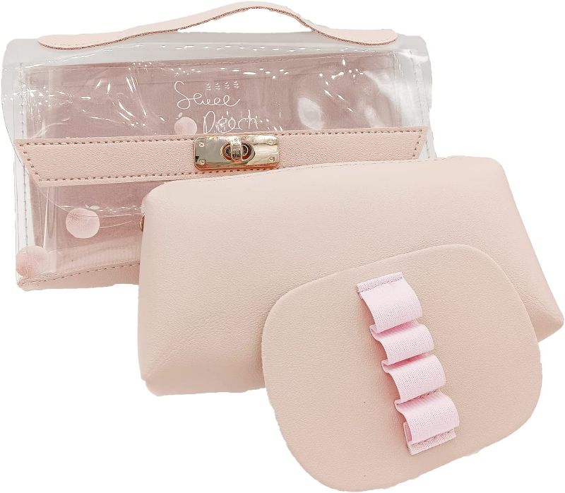 Photo 1 of LuckJi Peach Clear Cosmetic Bag, 3 Pcs Waterproof PVC Toiletry Carry Pouch  (Pink)