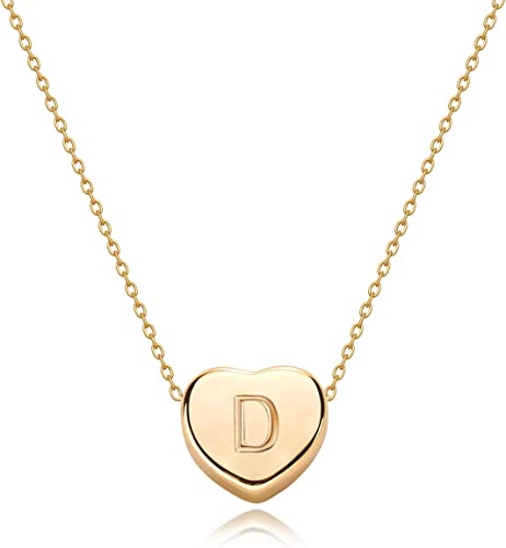 Photo 1 of Tiny Gold Initial Heart Necklace- "D"