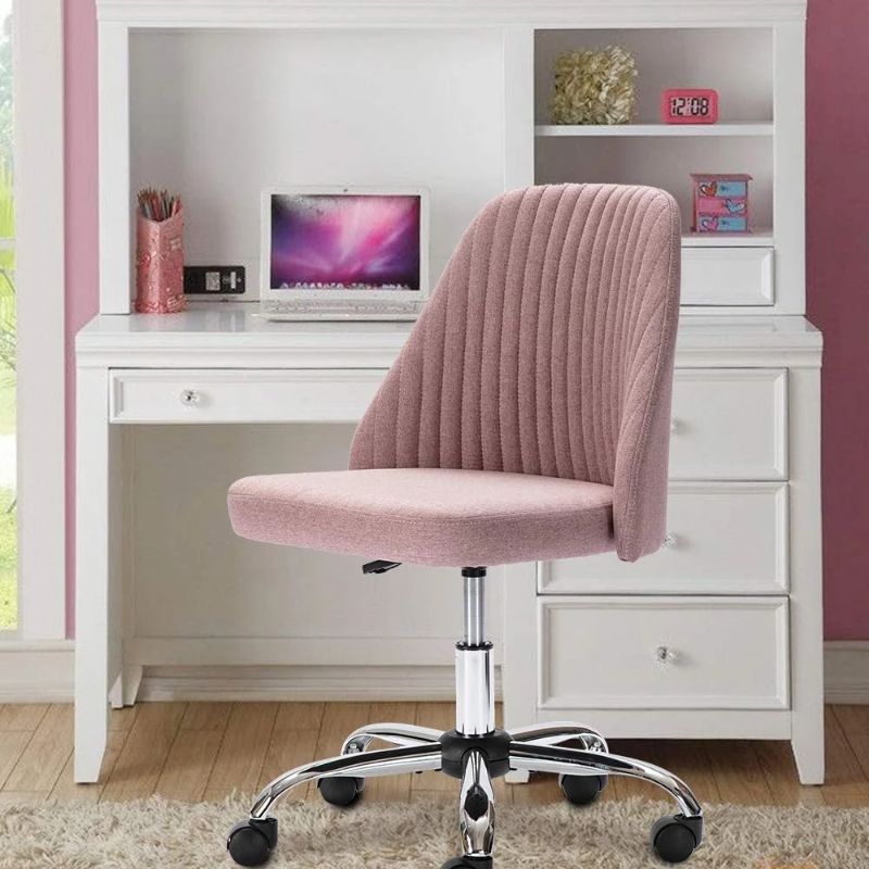 Photo 1 of Modern Adjustable Mid-Back Chair in Pink Twill Fabric