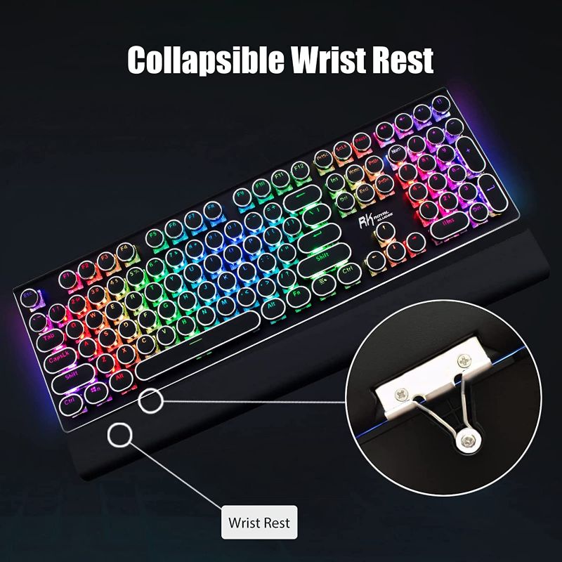 Photo 2 of RK ROYAL KLUDGE Typewriter Style Mechanical Gaming Keyboard with True RGB Backlit Collapsible Wrist Rest