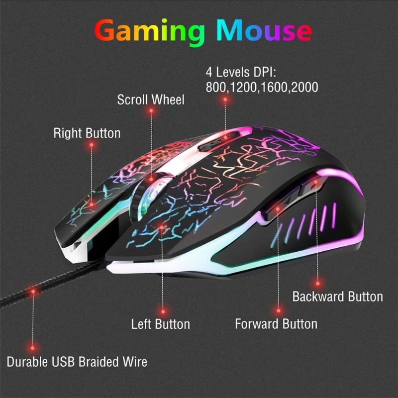 Photo 2 of RGB Gaming Keyboard and Colorful Mouse Combo,USB Wired LED Backlight Gaming Mouse and Keyboard 