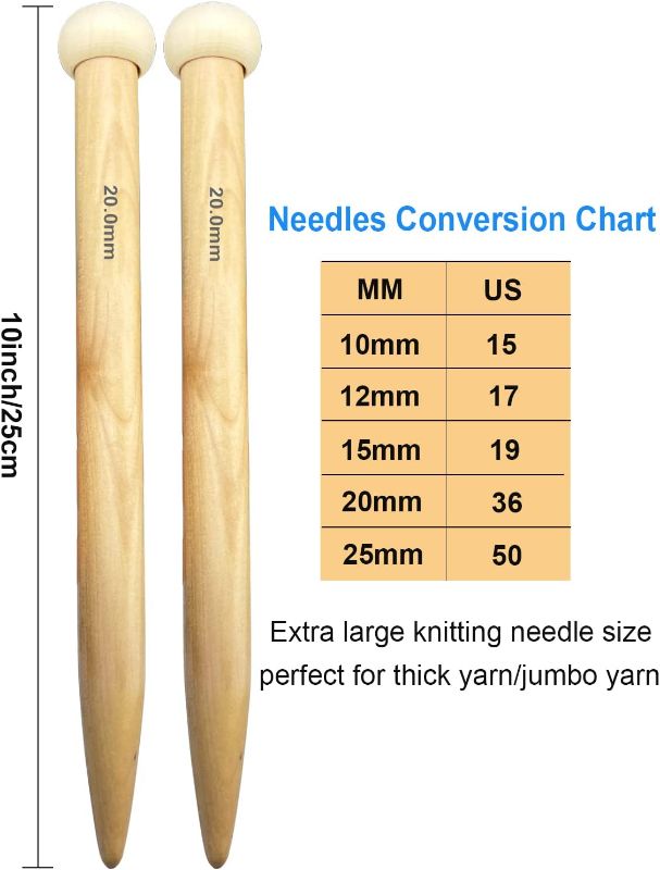 Photo 2 of Weabetfu Large Size Bamboo Knitting Needle Straight Single Pointed Thick Knit Needles 10-inch