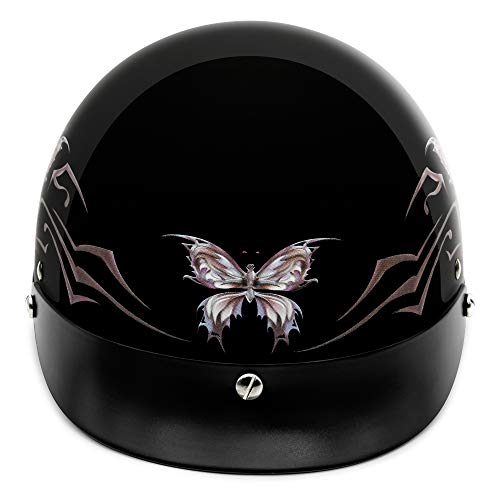 Photo 2 of [Size XS] VCAN Cruiser Intricate Butterfly Motorcycle Half Helmet (Gloss Black)