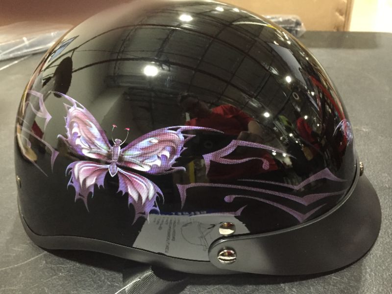 Photo 4 of [Size XS] VCAN Cruiser Intricate Butterfly Motorcycle Half Helmet (Gloss Black)