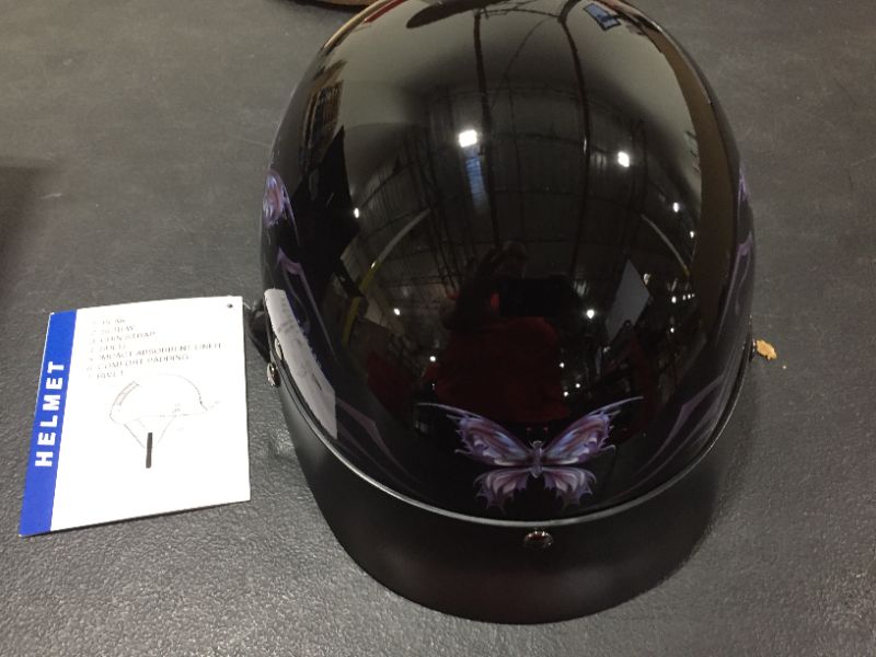 Photo 3 of [Size XS] VCAN Cruiser Intricate Butterfly Motorcycle Half Helmet (Gloss Black)