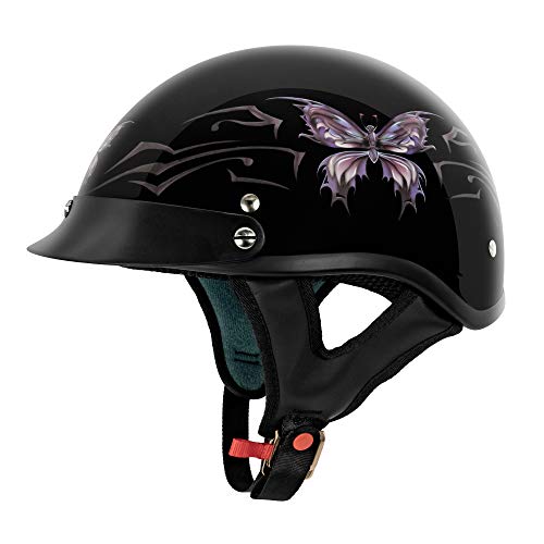 Photo 1 of [Size XS] VCAN Cruiser Intricate Butterfly Motorcycle Half Helmet (Gloss Black)