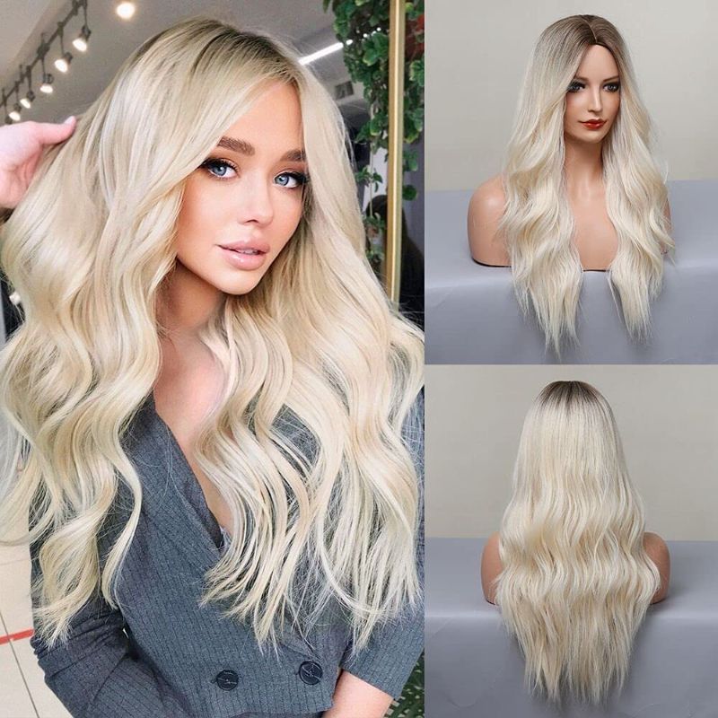 Photo 1 of (24 inch) Blonde Wavy Wig with Synthetic Heat Resistant