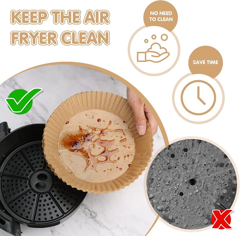 Photo 2 of Air Fryer Disposable Paper Liner, Round Air fryer Paper Liners, 100pcs 