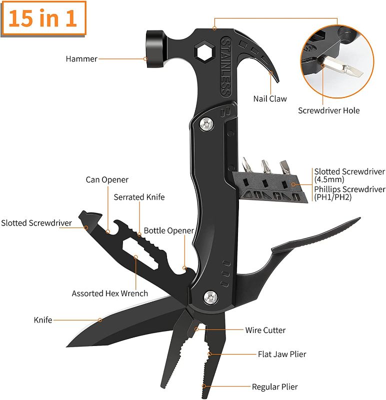 Photo 1 of Claw Hammer Multitool, 15 in 1 Camping Accessories Multitool Survival Gear