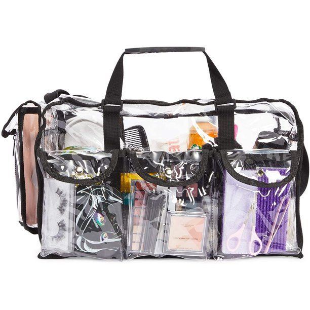 Photo 1 of Large Clear Makeup Organizer Tote Bag, Cosmetic Storage, Plastic Travel Toiletry Case for Women, 16.5 x 9 x 10 in.