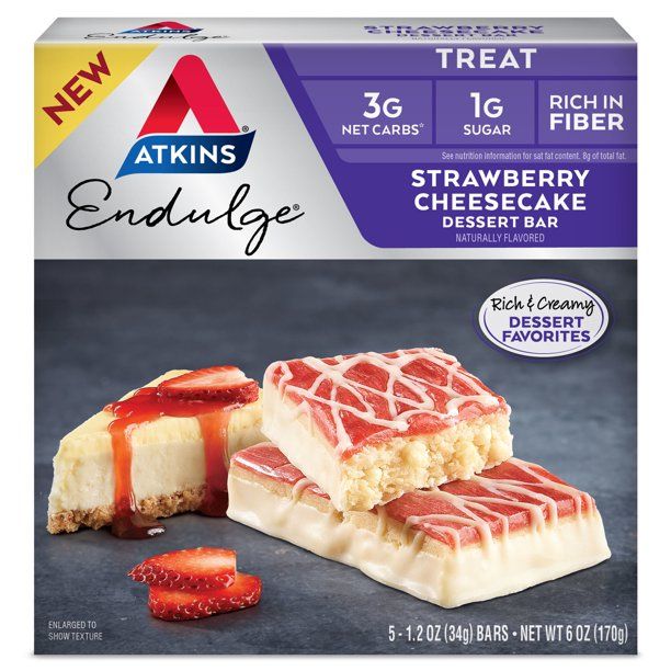 Photo 1 of [2 Pack] Atkins Endulge Strawberry Cheesecake Dessert Bar Treat, 1.2 oz, 5 count [EXP 7-5-22]