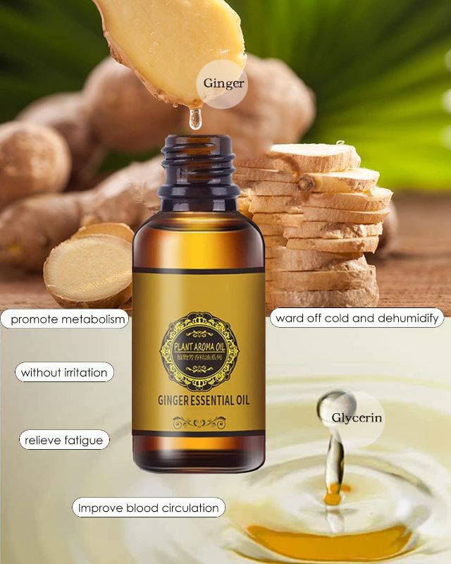 Photo 2 of 5 Pack Belly Drainage Ginger Oil,Natural Ginger Oil Lymphatic Drainage Massage,Ginger Essential Oil Plant Aroma Oil (Ginger-5Pack)