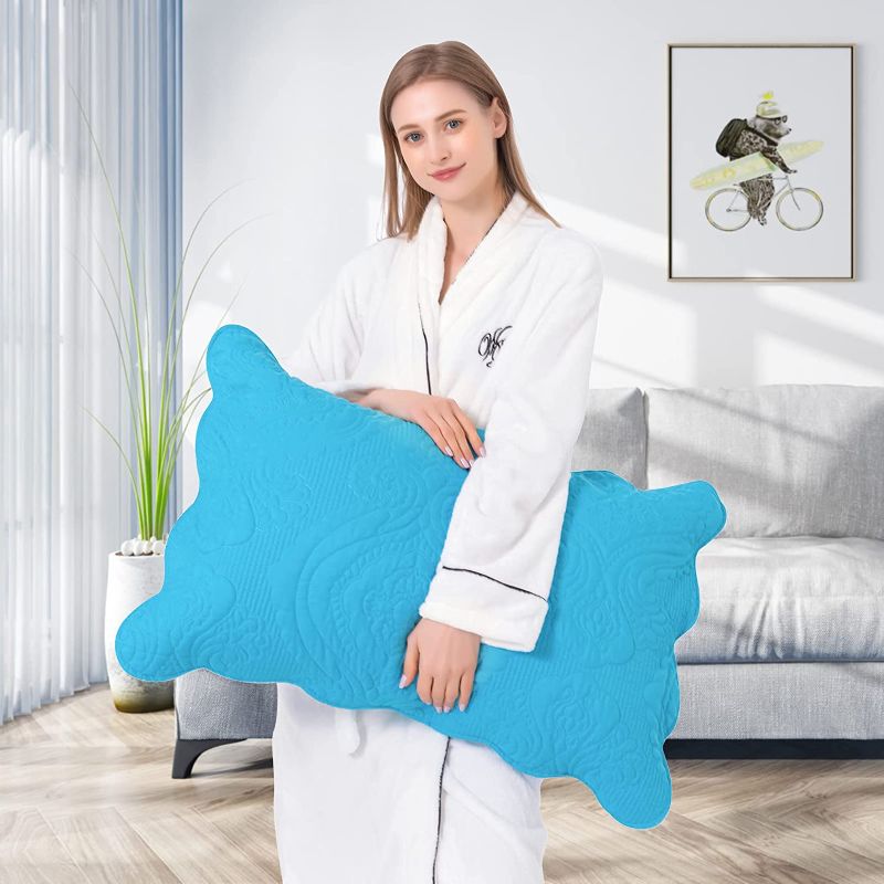 Photo 2 of [Set of 2] BOSOWOS Quilted Pillow Shams Soft Breathable Pillow Covers with Envelope Closure (Blue, 20 x 36 Inch)