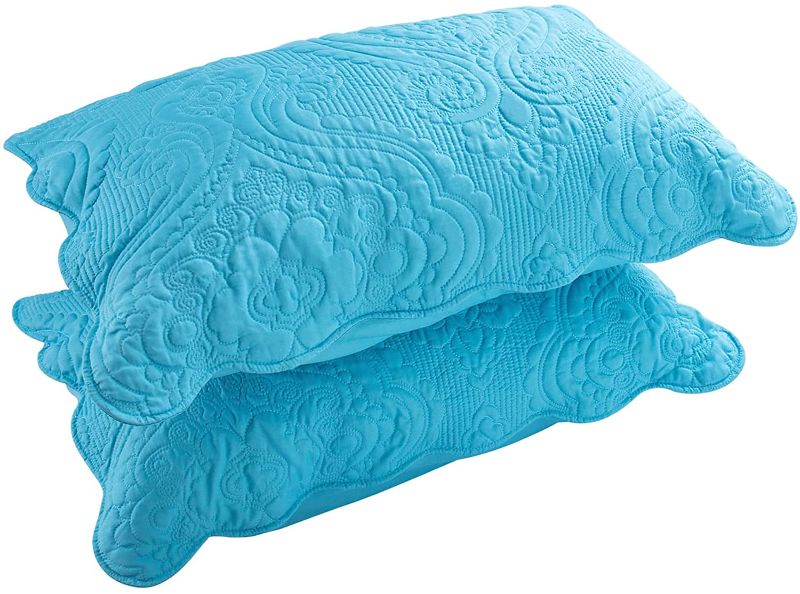 Photo 1 of [Set of 2] BOSOWOS Quilted Pillow Shams Soft Breathable Pillow Covers with Envelope Closure (Blue, 20 x 36 Inch)
