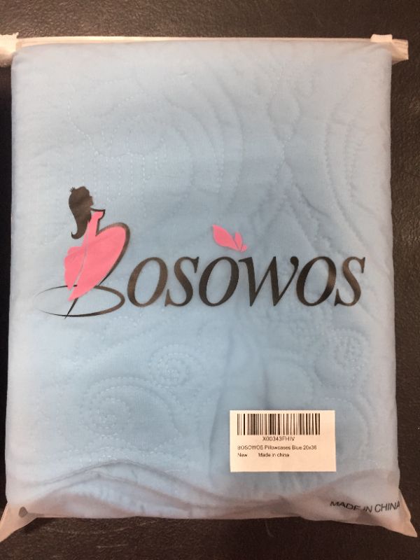 Photo 4 of [Set of 2] BOSOWOS Quilted Pillow Shams Soft Breathable Pillow Covers with Envelope Closure (Blue, 20 x 36 Inch)