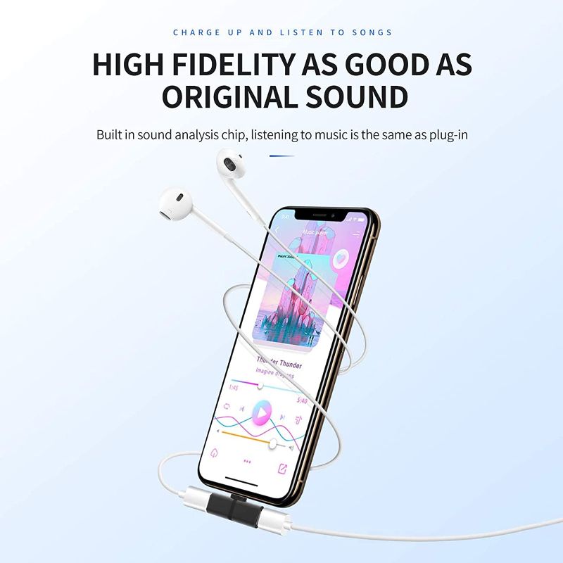 Photo 2 of Black Headphone Adapter to Audio Jack and Charger Extender Earphone Charging Splitter, Compatible with iPhone 13 11 12Mini pro max xs xr x se2