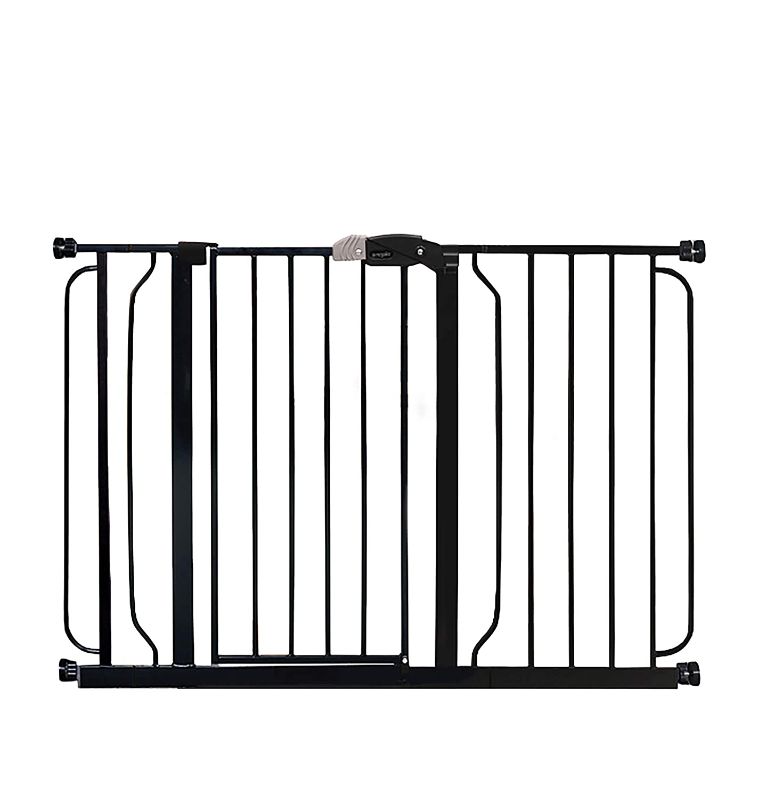 Photo 1 of Regalo Easy Step 49-Inch Extra Wide Baby Gate, Includes 4-Inch and 12-Inch Extension Kit, 4 Pack of Pressure Mount Kit and 4 Pack of Wall Mount Kit, Black
