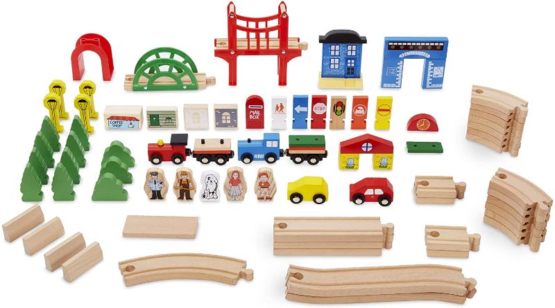 Photo 2 of Little Tikes Real Wooden Train and Kids Table Set with Over 80 Multicolor Pieces Activity Table with Storage, Tracks, Trains, Cars, and More - Train Set Table Playset for Boys and Girls 3+ Years
