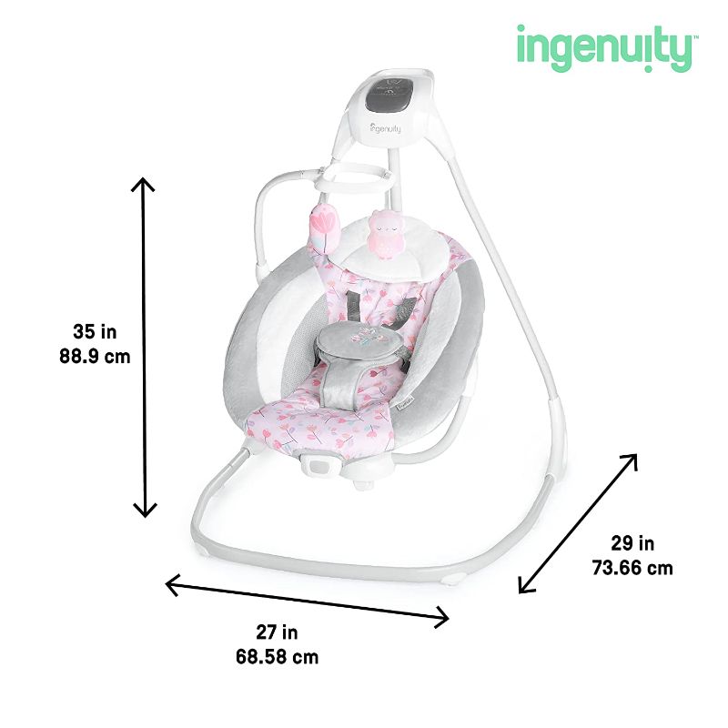 Photo 2 of Ingenuity SimpleComfort Lightweight Multi-Direction Compact Baby Swing - 6 Speeds, Nature Sounds & Vibrations - Cassidy (Pink)
**** USB A WALL ADAPTER NOT INCLUDED ***