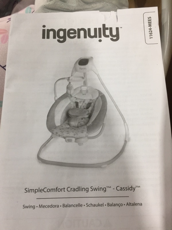 Photo 4 of Ingenuity SimpleComfort Lightweight Multi-Direction Compact Baby Swing - 6 Speeds, Nature Sounds & Vibrations - Cassidy (Pink)
**** USB A WALL ADAPTER NOT INCLUDED ***