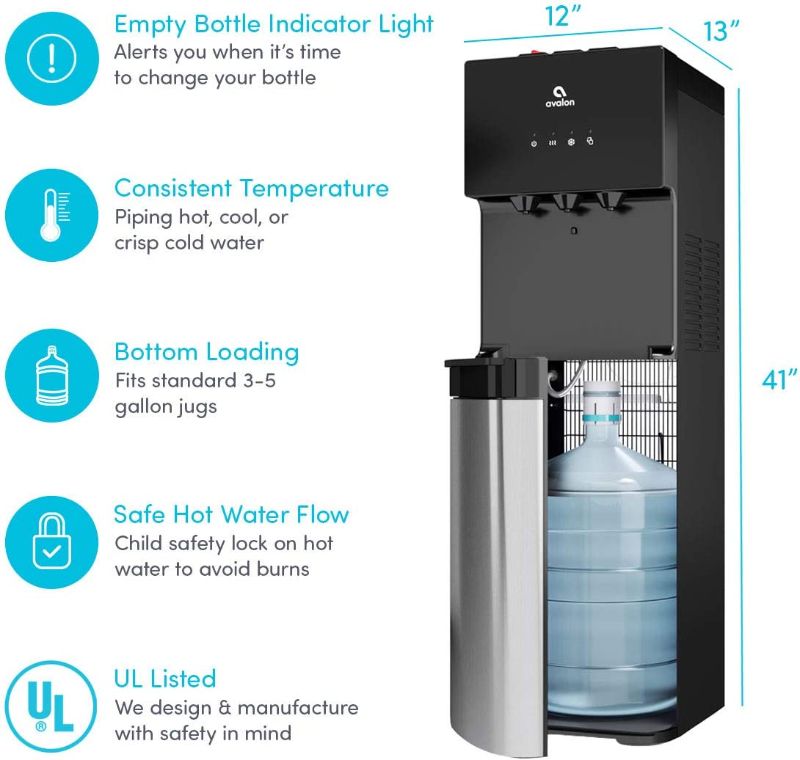 Photo 2 of Avalon Bottom Loading Water Cooler Water Dispenser with BioGuard- 3 Temperature Settings - Hot, Cold & Room Water, Durable Stainless Steel Construction *** SLIGHT SCRATCHES FROM SHIPPING ON STAINLESS DOOR *** 
