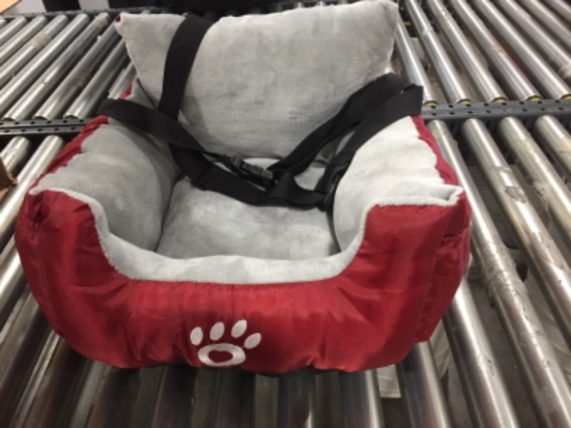 Photo 4 of  Dog Car Seat for Small Medium Large Dogs, Pet Booster Seat Travel Dog Car Bed with Storage Pocket and Clip-On Safety Leash, Washable Warm Plush Dog..BURGANDY/GREY. ** STOCK PHOTO IS A LIGHTER COLOR THAN IN PACKAGE / FOR REFERENCE ONLY  SEE ACTUAL PICS***