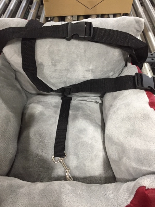 Photo 5 of  Dog Car Seat for Small Medium Large Dogs, Pet Booster Seat Travel Dog Car Bed with Storage Pocket and Clip-On Safety Leash, Washable Warm Plush Dog..BURGANDY/GREY. ** STOCK PHOTO IS A LIGHTER COLOR THAN IN PACKAGE / FOR REFERENCE ONLY  SEE ACTUAL PICS***