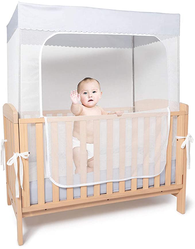 Photo 2 of YeTrini Crib Safety Tent,See Through Mesh Crib Netting Mosquito Nets Sturdy Crib Cover to Keep Toddler from Climbing Out ,to Keep Cats Out,to Keep Baby in-PINK/WHITE
