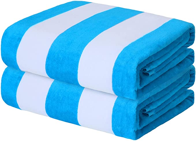Photo 1 of 100% Cotton Large Cabana Stripe Beach Towels, Super Absorbent Soft Plush Pool Towel, Bath Towel ( HOT PINK/WHITE & BLUE/WHITE) 