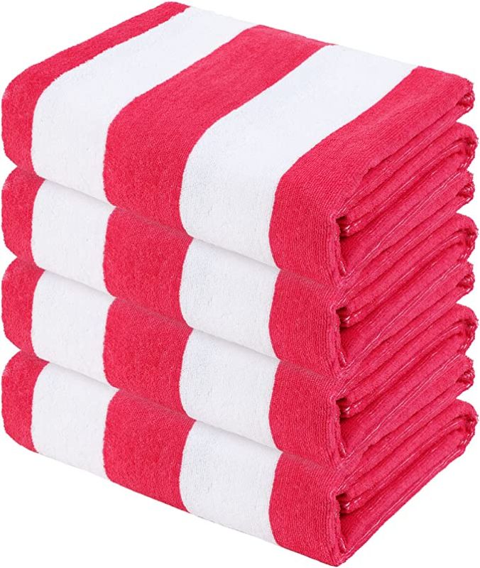 Photo 3 of 100% Cotton Large Cabana Stripe Beach Towels, Super Absorbent Soft Plush Pool Towel, Bath Towel ( HOT PINK/WHITE & BLUE/WHITE) 