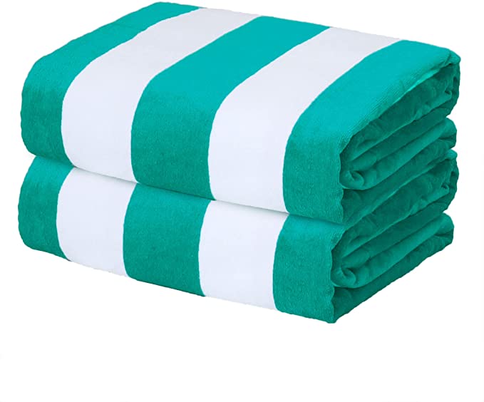 Photo 3 of 2 PACK - 100% Cotton Large Cabana Stripe Beach Towels, Super Absorbent Soft Plush Pool Towel, Bath Towel (GREEN/WHITE & ORANGE/WHITE)  *** SLIGHTLY DIRTY ON GREEN TOWEL DUE TO SHIPPING - JUST NEED TO BE WASHED BEFORE USE - NEW TOWELS ***