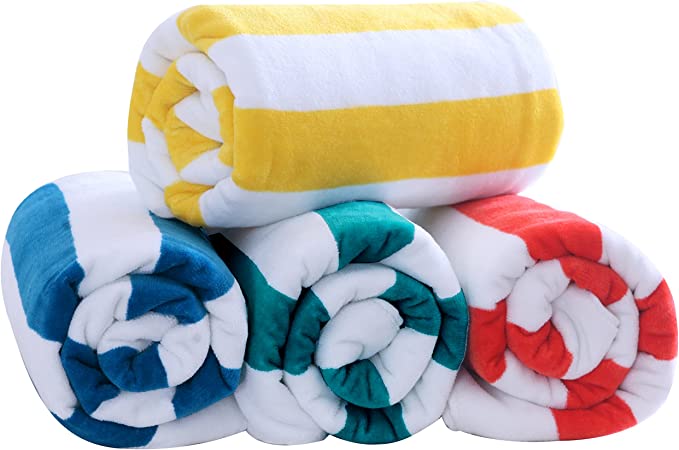 Photo 1 of 2 PACK - 100% Cotton Large Cabana Stripe Beach Towels, Super Absorbent Soft Plush Pool Towel, Bath Towel (GREEN/WHITE & ORANGE/WHITE)  *** SLIGHTLY DIRTY ON GREEN TOWEL DUE TO SHIPPING - JUST NEED TO BE WASHED BEFORE USE - NEW TOWELS ***