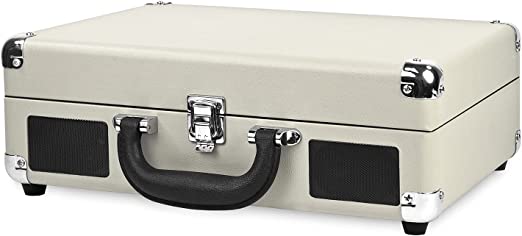 Photo 2 of Victrola Vintage 3-Speed Bluetooth Portable Suitcase Record Player with Built-in Speakers | Upgraded Turntable Audio Sound| Includes Extra Stylus | Light Grey
