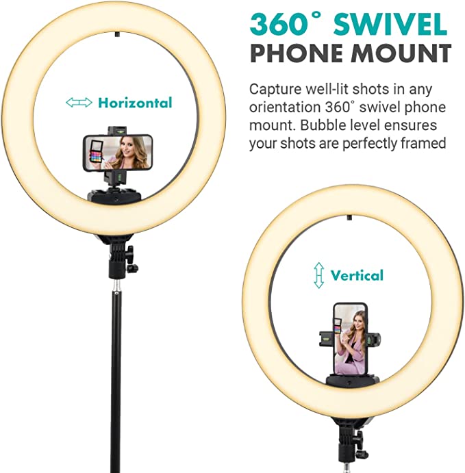 Photo 2 of 18" Ring Light with Adjustable Temperature and Brightness Settings - LED Ring Light with Tripod Stand for iPhone, Smartphone - Light Ring with Stand Perfect for Vloggers, Youtubers, Video Calls comes with tripod 