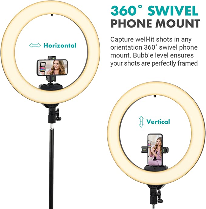 Photo 2 of 18" Ring Light with Adjustable Temperature and Brightness Settings - LED Ring Light with Tripod Stand for iPhone, Smartphone - Light Ring with Stand Perfect for Vloggers, Youtubers, Video Calls