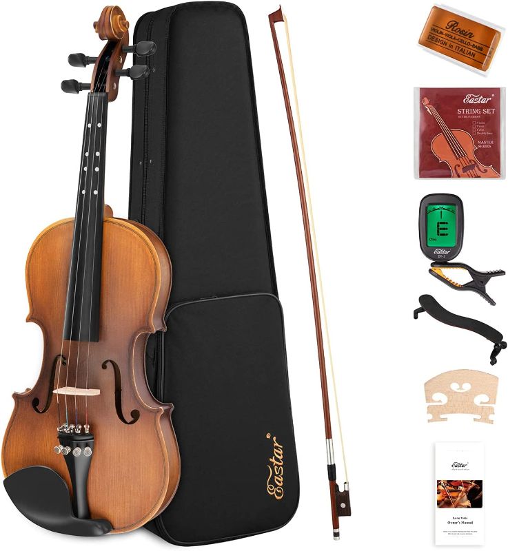 Photo 1 of 4/4 Full Size Violin Set Matte Fiddle for Beginners Adults with Hard Case, Rosin, Shoulder Rest, Bow, Tuner and Extra Strings