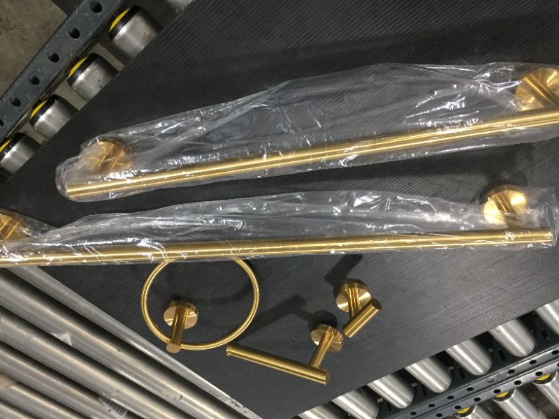 Photo 1 of 5 Piece Bathroom Accessories Set (1 - 20.5 & 1 - 26.5  Inch Towel Bars, 1 Towel Ring, 1 Toilet Paper Holder, 1 Towel Hook), Wall Mounted Bath Hardware Accessory Fixtures Set, Stainless Steel/Brushed Gold
