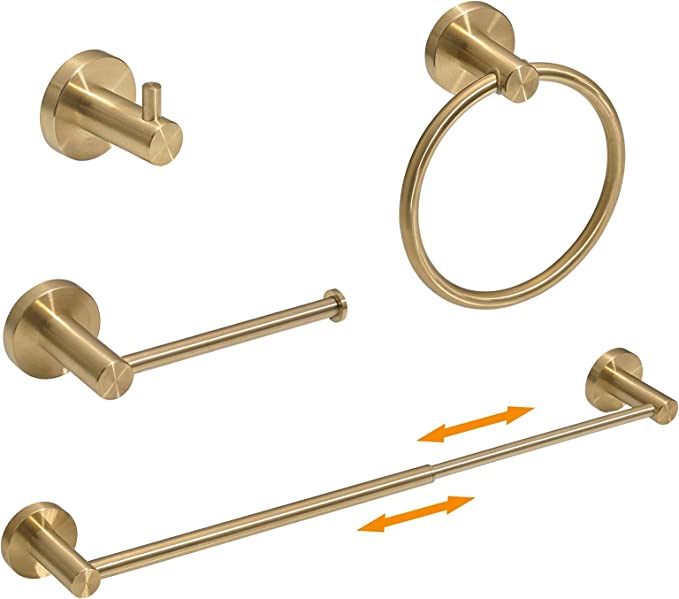 Photo 1 of 5 Piece Bathroom Accessories Set (1 - 20.5 & 1 - 26.5  Inch Towel Bars, 1 Towel Ring, 1 Toilet Paper Holder, 1 Towel Hook), Wall Mounted Bath Hardware Accessory Fixtures Set, Stainless Steel/Brushed Gold
